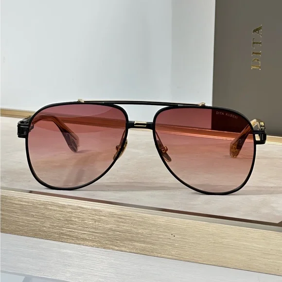 DITA Black and Gold Sunglasses with Pink Lenses
